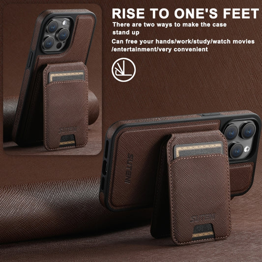 For iPhone 16 Pro Max Suteni M2 Cross-Grain MagSafe Vertical Card Back Phone Case(Brown) by Suteni