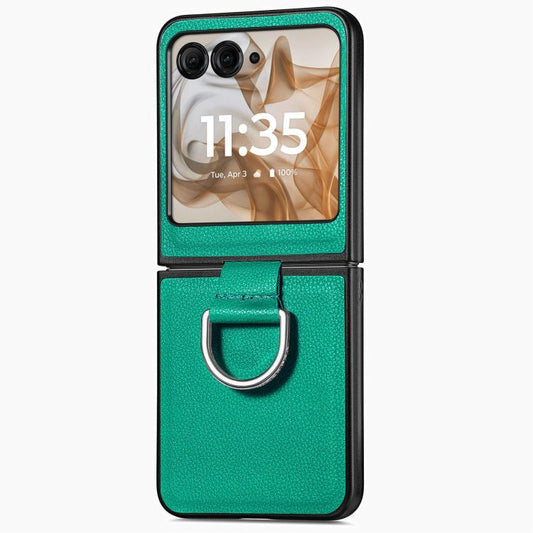 For Motorola Razr 50 Ultra Litchi Texture Leather Ring Fold Phone Case(Green) by buy2fix