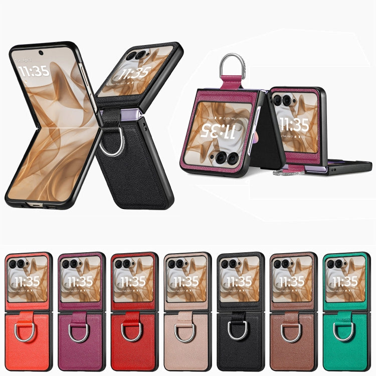 For Motorola Razr 50 Ultra Litchi Texture Leather Ring Fold Phone Case(Purple) by buy2fix