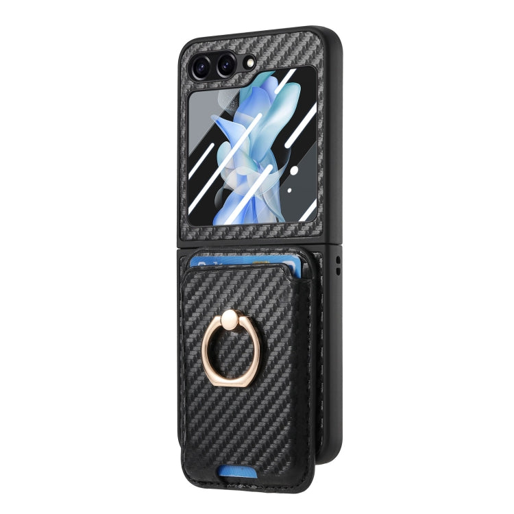 For Samsung Galaxy Z Flip6 / Flip7 FE Carbon Fiber Ring Card Bag Magsafe Phone Case(Black) - Galaxy Z Flip6 5G Cases by buy2fix | Online Shopping UK | buy2fix