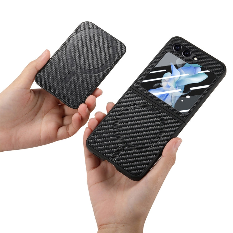 For Samsung Galaxy Z Flip6 / Flip7 FE Carbon Fiber Ring Card Bag Magsafe Phone Case(Black) - Galaxy Z Flip6 5G Cases by buy2fix | Online Shopping UK | buy2fix