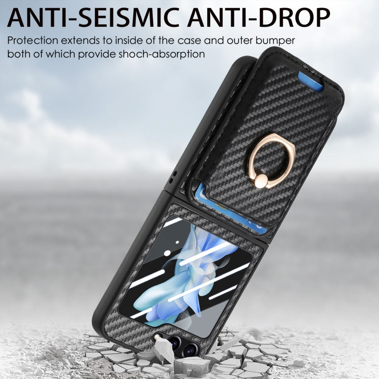 For Samsung Galaxy Z Flip6 / Flip7 FE Carbon Fiber Ring Card Bag Magsafe Phone Case(Black) - Galaxy Z Flip6 5G Cases by buy2fix | Online Shopping UK | buy2fix
