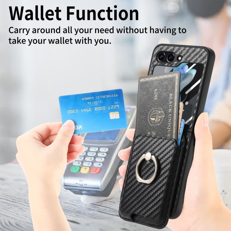 For Samsung Galaxy Z Flip6 / Flip7 FE Carbon Fiber Ring Card Bag Magsafe Phone Case(Black) - Galaxy Z Flip6 5G Cases by buy2fix | Online Shopping UK | buy2fix