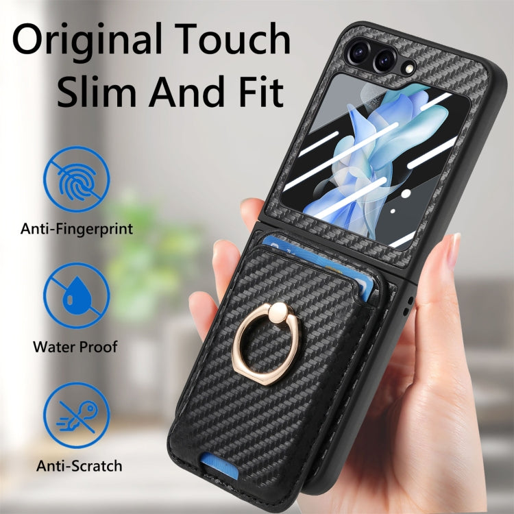 For Samsung Galaxy Z Flip6 / Flip7 FE Carbon Fiber Ring Card Bag Magsafe Phone Case(Black) - Galaxy Z Flip6 5G Cases by buy2fix | Online Shopping UK | buy2fix