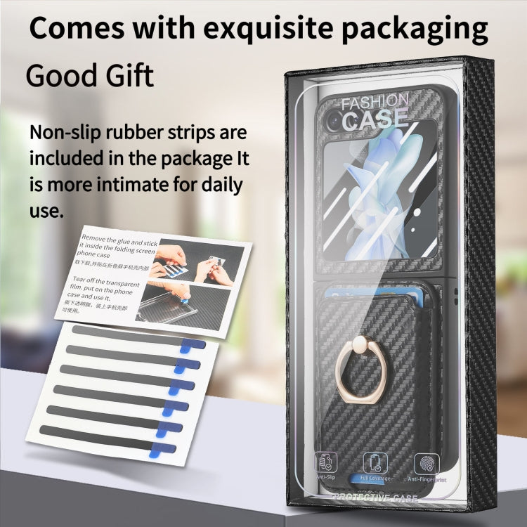 For Samsung Galaxy Z Flip6 / Flip7 FE Carbon Fiber Ring Card Bag Magsafe Phone Case(Black) - Galaxy Z Flip6 5G Cases by buy2fix | Online Shopping UK | buy2fix