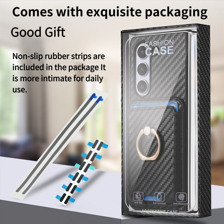For Samsung Galaxy Z Fold6 Carbon Fiber Ring Card Bag Magsafe Phone Case(Black) by buy2fix