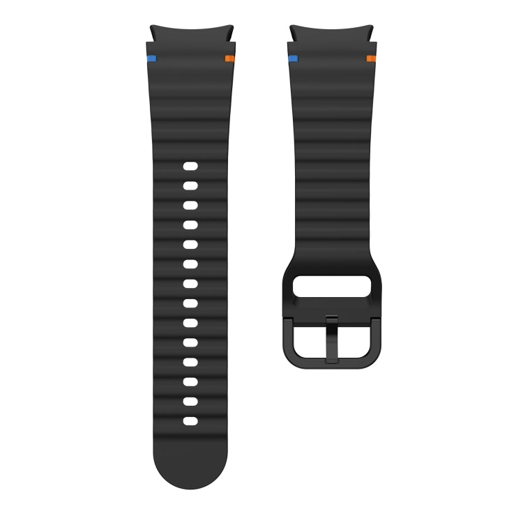 For Samsung Galaxy Watch 6 Classic Wave Pattern Stitched Silicone Watch Band(Black) - Watch Bands by buy2fix | Online Shopping UK | buy2fix