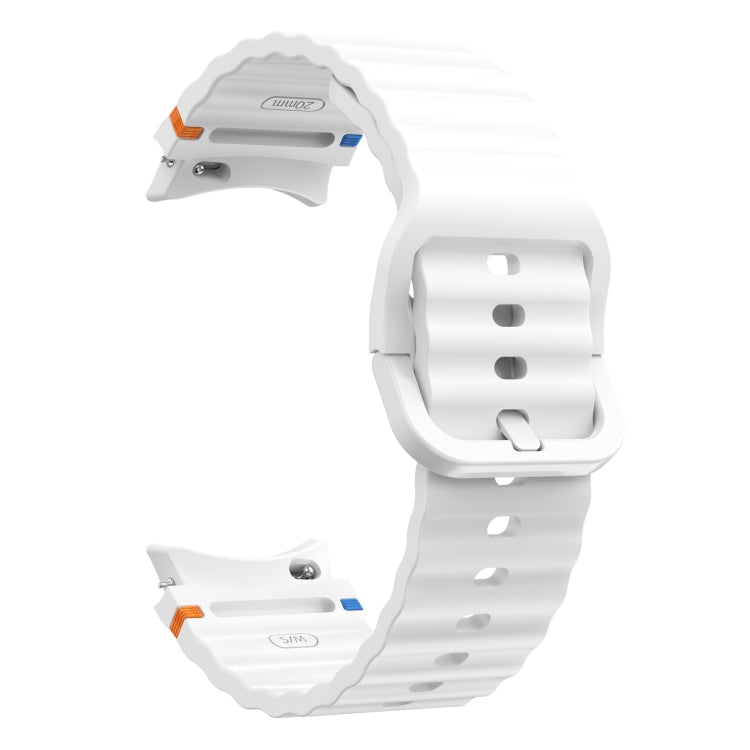For Samsung Galaxy Watch 6 Classic Wave Pattern Stitched Silicone Watch Band(White) - Watch Bands by buy2fix | Online Shopping UK | buy2fix
