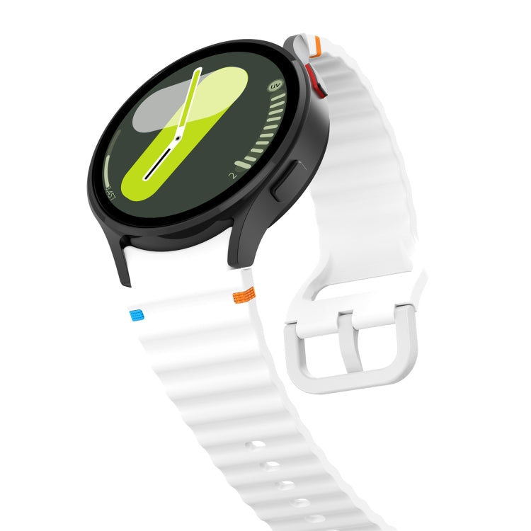 For Samsung Galaxy Watch 6 Classic Wave Pattern Stitched Silicone Watch Band(White) - Watch Bands by buy2fix | Online Shopping UK | buy2fix
