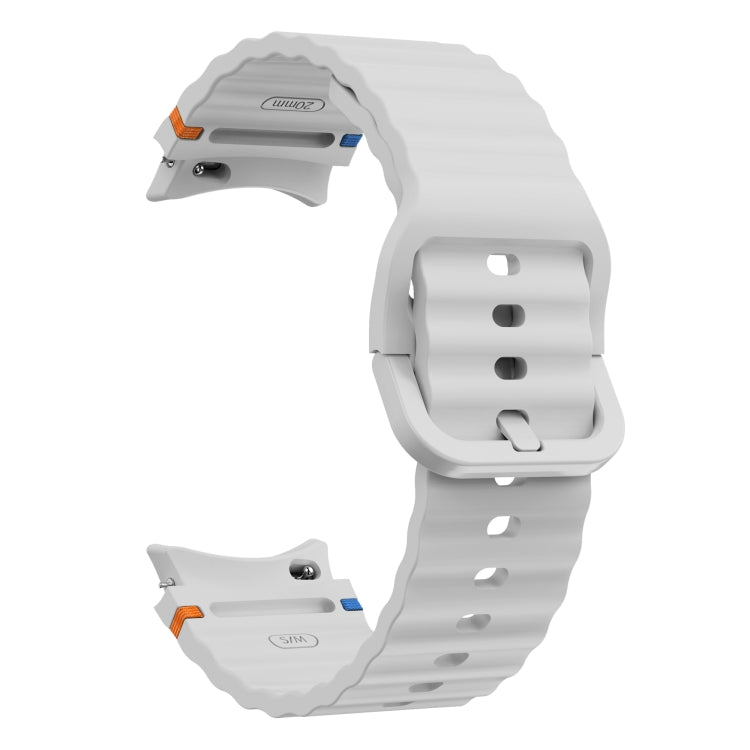 For Samsung Galaxy Watch 6 Classic Wave Pattern Stitched Silicone Watch Band(Light Gray) - Watch Bands by buy2fix | Online Shopping UK | buy2fix