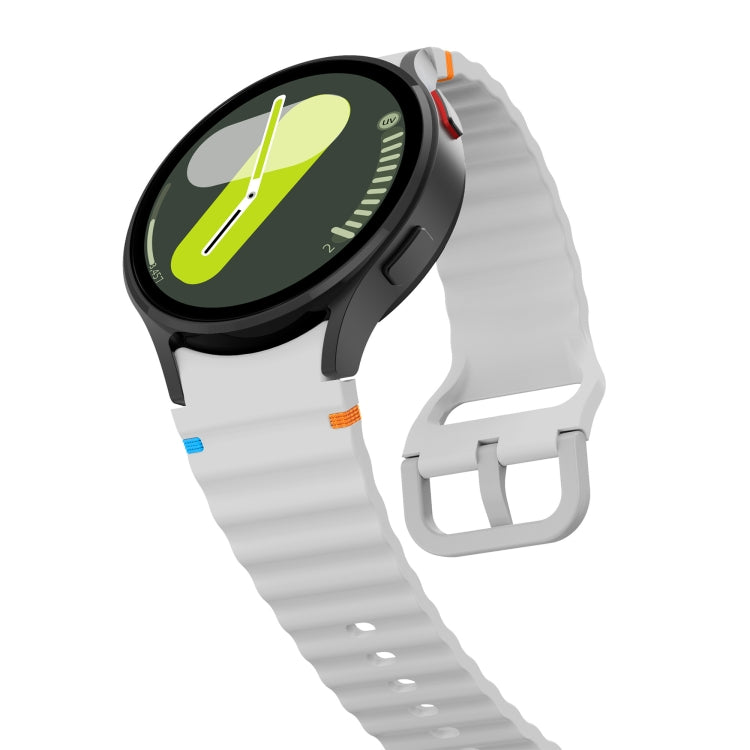 For Samsung Galaxy Watch 6 Classic Wave Pattern Stitched Silicone Watch Band(Light Gray) - Watch Bands by buy2fix | Online Shopping UK | buy2fix