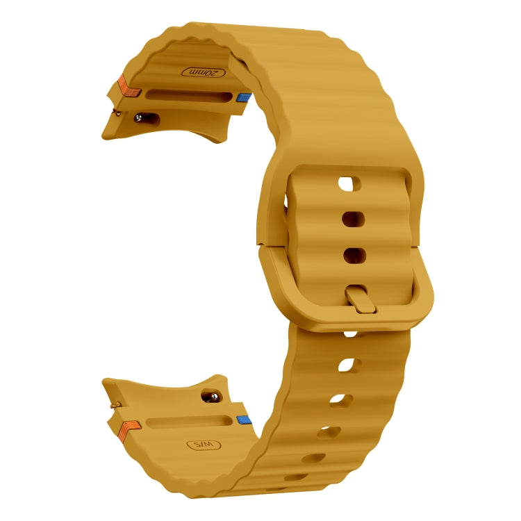 For Samsung Galaxy Watch 6 Classic Wave Pattern Stitched Silicone Watch Band(Yellow) - Watch Bands by buy2fix | Online Shopping UK | buy2fix