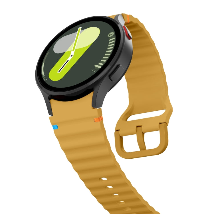 For Samsung Galaxy Watch 6 Classic Wave Pattern Stitched Silicone Watch Band(Yellow) - Watch Bands by buy2fix | Online Shopping UK | buy2fix
