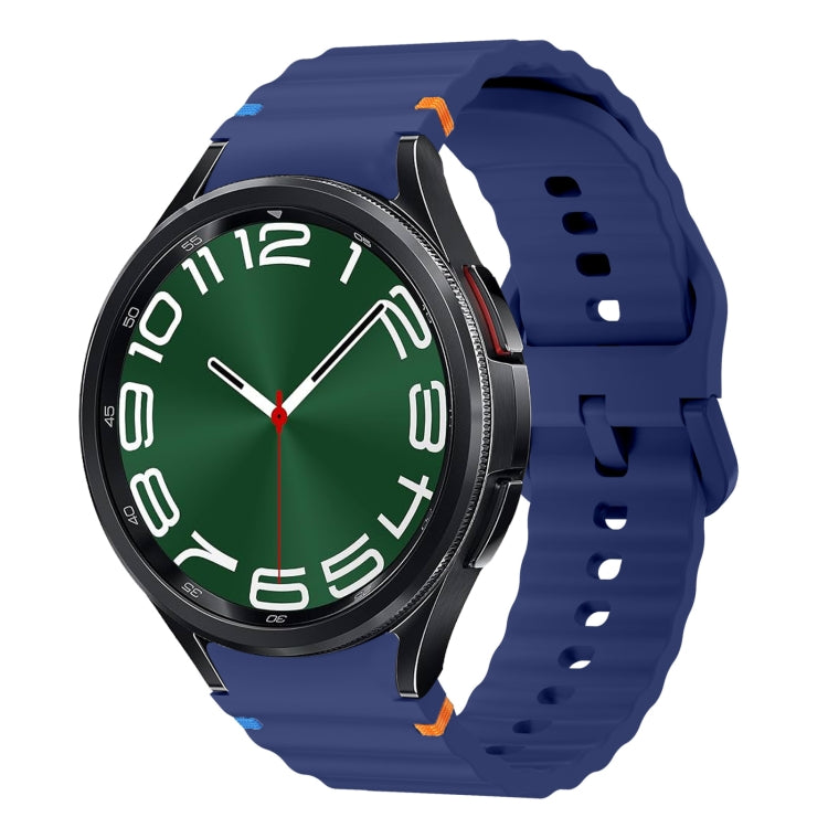 For Samsung Galaxy Watch 6 Classic Wave Pattern Stitched Silicone Watch Band(Dark Blue) - Watch Bands by buy2fix | Online Shopping UK | buy2fix