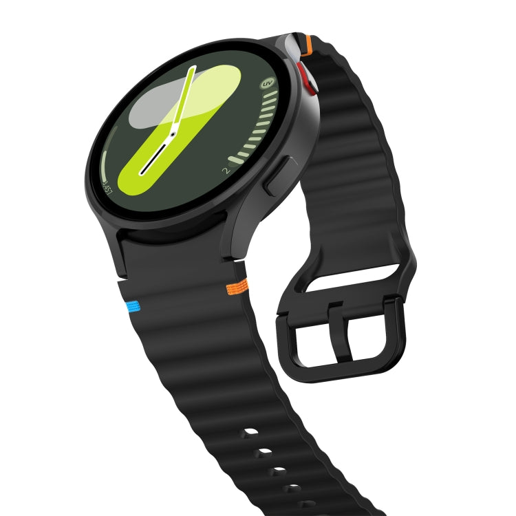 For Samsung Galaxy Watch 6 40 / 44mm Wave Pattern Stitched Silicone Watch Band(Black) - Watch Bands by buy2fix | Online Shopping UK | buy2fix