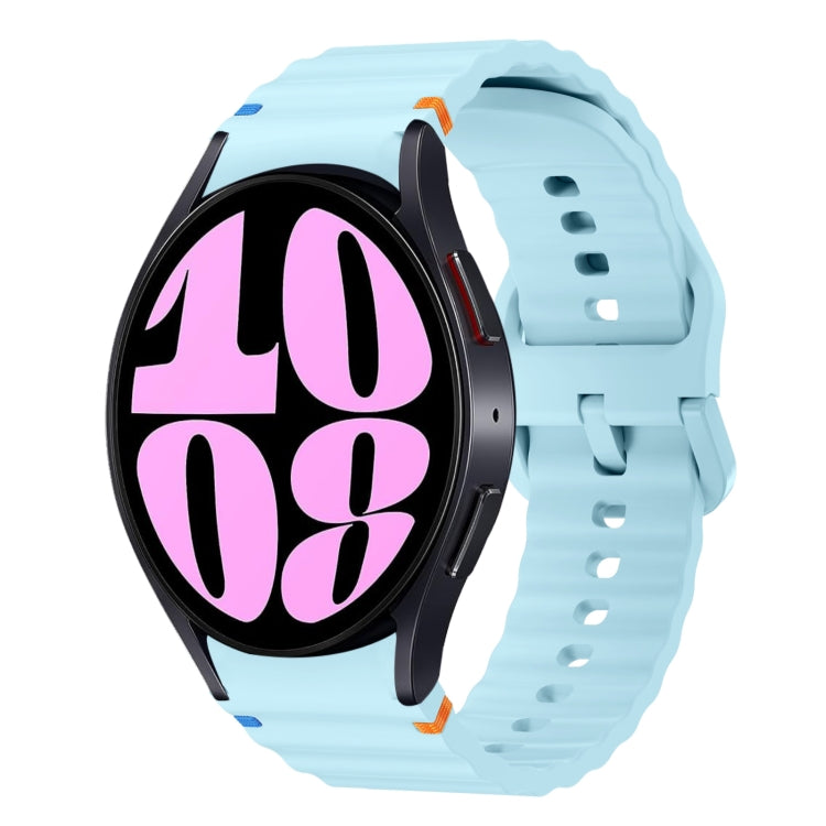 For Samsung Galaxy Watch 6 40 / 44mm Wave Pattern Stitched Silicone Watch Band(Light Blue) - Watch Bands by buy2fix | Online Shopping UK | buy2fix