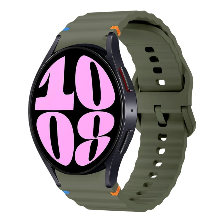 For Samsung Galaxy Watch 6 40 / 44mm Wave Pattern Stitched Silicone Watch Band(Army Green) - Watch Bands by buy2fix | Online Shopping UK | buy2fix