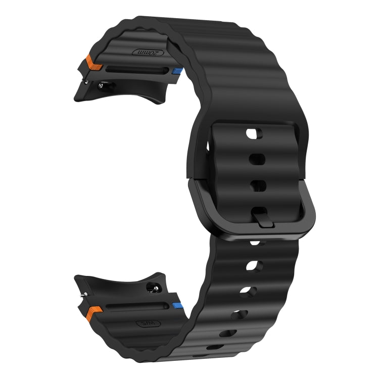 For Samsung Galaxy Watch 5 40 / 44mm Wave Pattern Stitched Silicone Watch Band(Black) - Watch Bands by buy2fix | Online Shopping UK | buy2fix