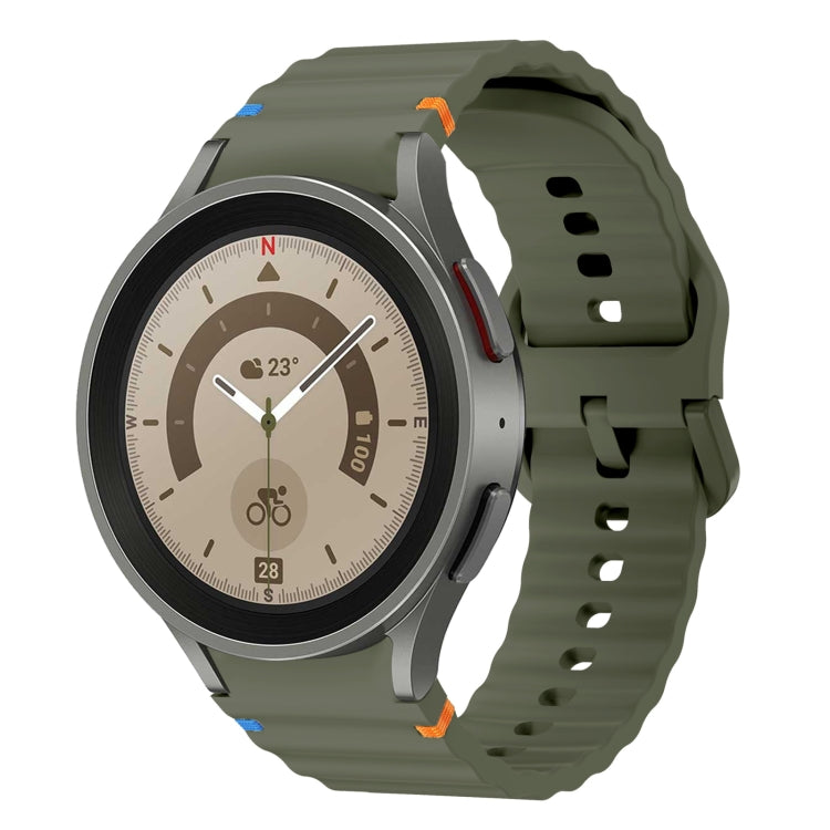 For Samsung Galaxy Watch 5 Pro Wave Pattern Stitched Silicone Watch Band(Army Green) - Watch Bands by buy2fix | Online Shopping UK | buy2fix