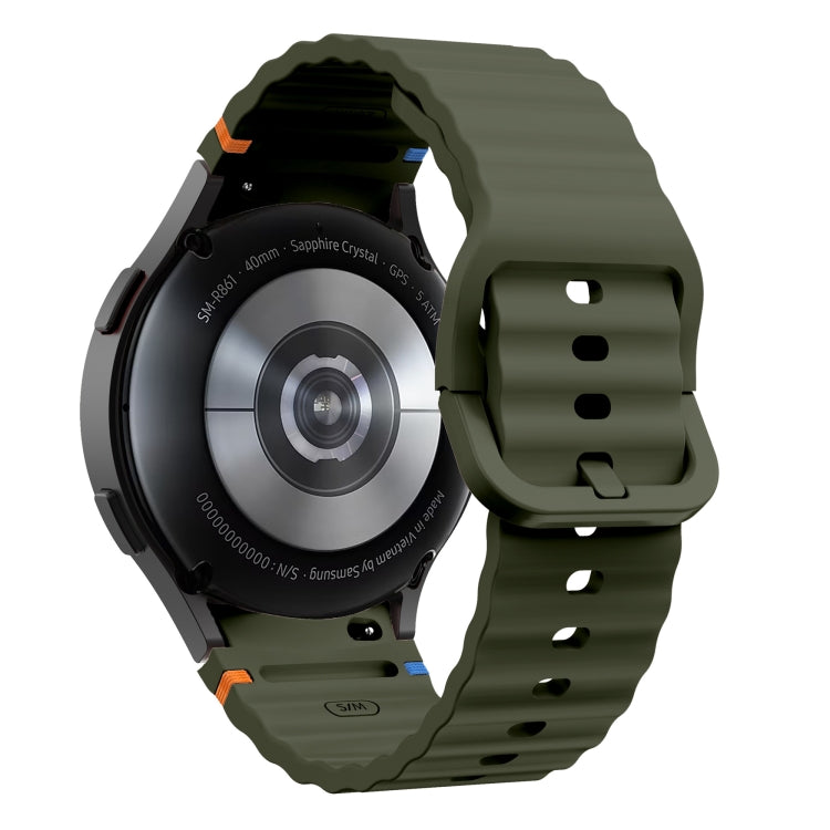 For Samsung Galaxy Watch 5 Pro Wave Pattern Stitched Silicone Watch Band(Army Green) - Watch Bands by buy2fix | Online Shopping UK | buy2fix