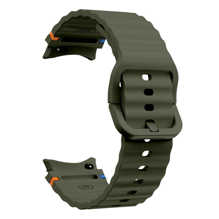 For Samsung Galaxy Watch 5 Pro Wave Pattern Stitched Silicone Watch Band(Army Green) - Watch Bands by buy2fix | Online Shopping UK | buy2fix