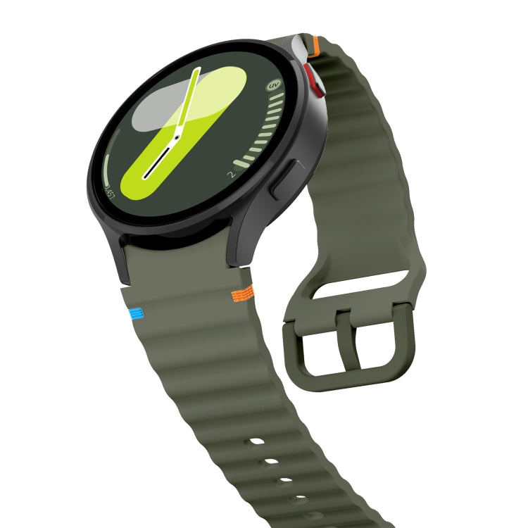 For Samsung Galaxy Watch 4 Classic 42 / 46mm Wave Pattern Stitched Silicone Watch Band(Army Green) - Watch Bands by buy2fix | Online Shopping UK | buy2fix