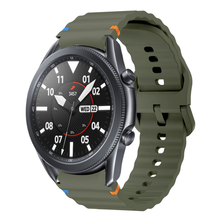 For Samsung Galaxy Watch3 41mm Wave Pattern Stitched Silicone Watch Band(Army Green) - Watch Bands by buy2fix | Online Shopping UK | buy2fix