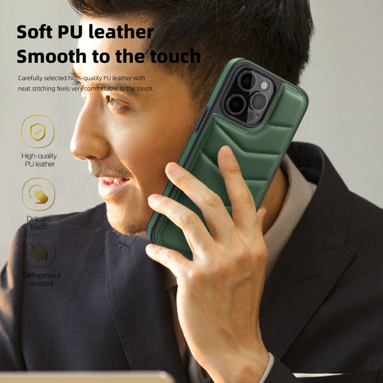 For iPhone 15 Down Jacket Card Bag Holder MagSafe Phone Case(Dark Green) by buy2fix