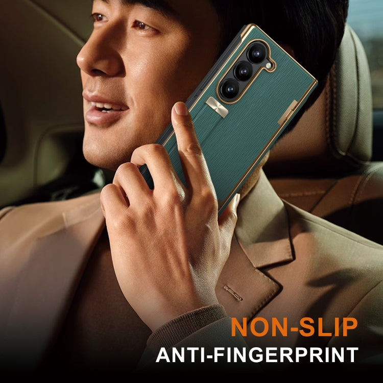 For Samsung Galaxy Z Fold6 Retractable Wrist Strap Invisible Stand Phone Case(Green) - Galaxy Z Fold6 5G Cases by buy2fix | Online Shopping UK | buy2fix