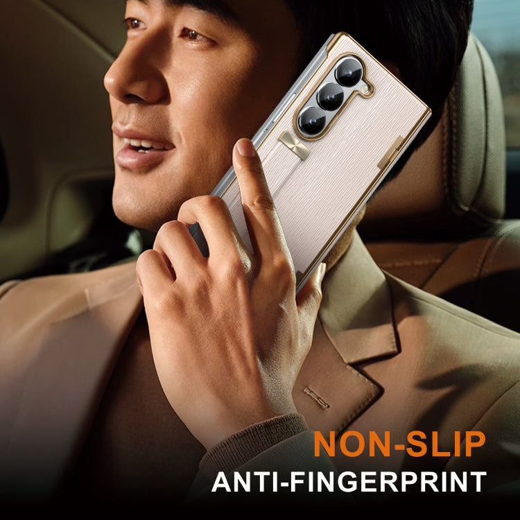 For Samsung Galaxy Z Fold6 Retractable Wrist Strap Invisible Stand Phone Case(Pink) - Galaxy Z Fold6 5G Cases by buy2fix | Online Shopping UK | buy2fix