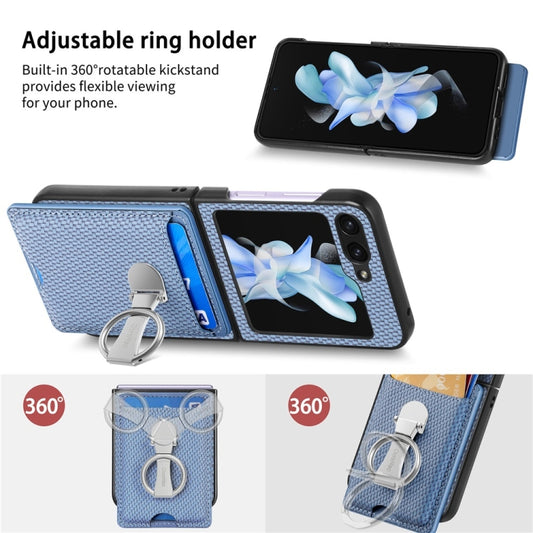 For Samsung Galaxy Z Flip6 / Flip7 FE JUNSUNMAY Carbon Fiber Leather Skin PC Folding Phone Case with Phone Ring(Blue) - Galaxy Z Flip6 5G Cases by JUNSUNMAY | Online Shopping UK | buy2fix