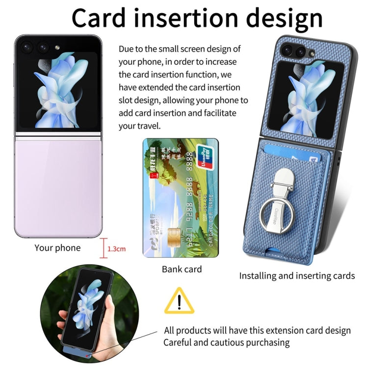 For Samsung Galaxy Z Flip6 / Flip7 FE JUNSUNMAY Carbon Fiber Leather Skin PC Folding Phone Case with Phone Ring(Green) - Galaxy Z Flip6 5G Cases by JUNSUNMAY | Online Shopping UK | buy2fix