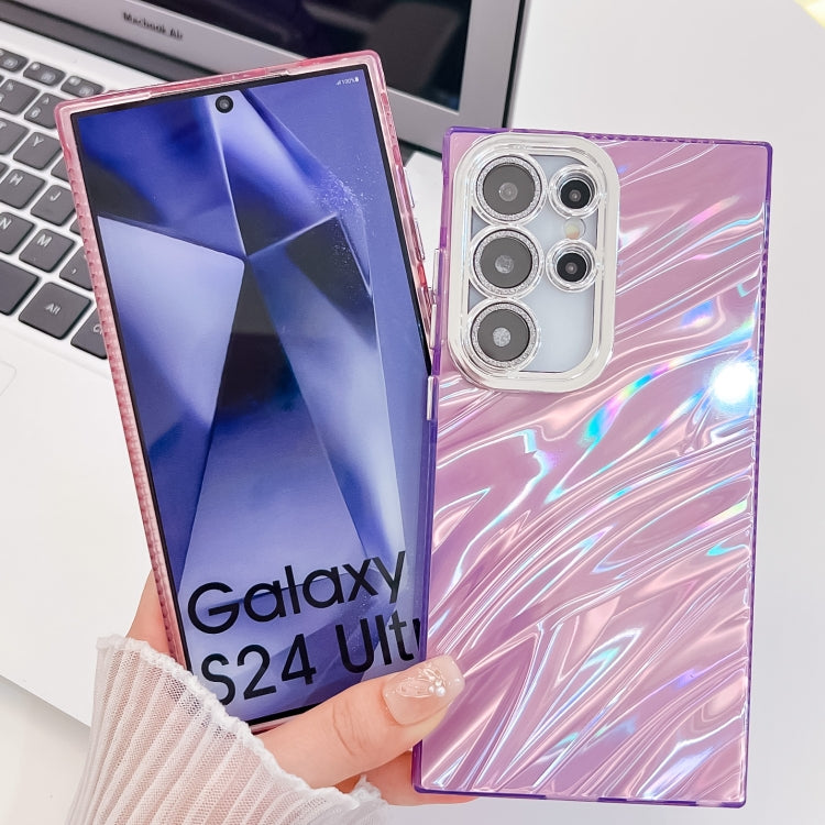 For Samsung Galaxy S25+ 5G Plating Glitter Texture TPU Phone Case with Lens Film(Purple Feathers) - Galaxy S25+ 5G Cases by buy2fix | Online Shopping UK | buy2fix