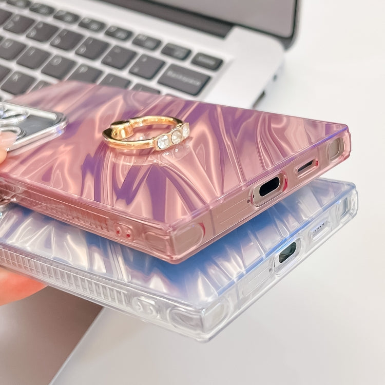 For Samsung Galaxy S25 Ultra 5G Plating Glitter Texture Ring Holder TPU Phone Case with Lens Film(White Wrinkles) by buy2fix