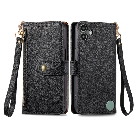 For Nothing CMF Phone 1 Love Zipper Lanyard Leather Phone Case(Black) - Nothing Cases by buy2fix | Online Shopping UK | buy2fix