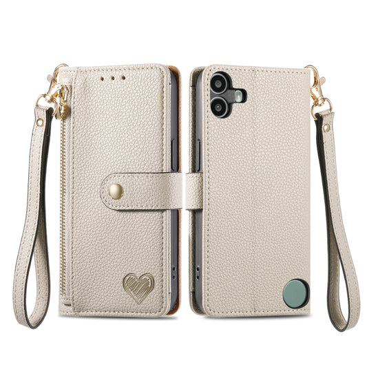 For Nothing CMF Phone 1 Love Zipper Lanyard Leather Phone Case(Gray) - More Brand by buy2fix | Online Shopping UK | buy2fix