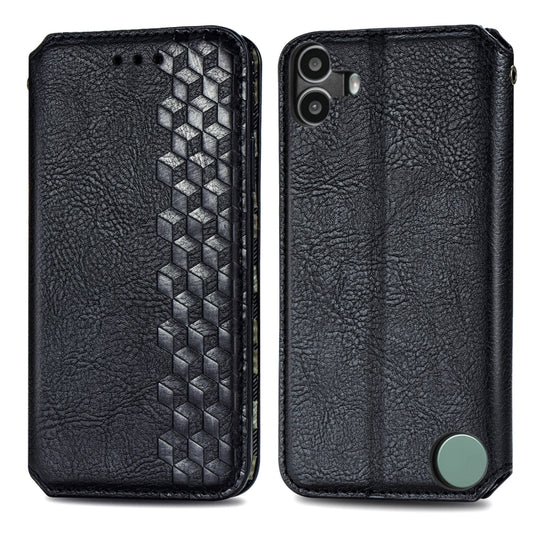 For Nothing CMF Phone 1 Cubic Grid Pressed Magnetic Leather Phone Case(Black) - Nothing Cases by buy2fix | Online Shopping UK | buy2fix