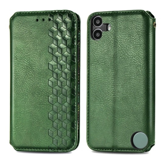 For Nothing CMF Phone 1 Cubic Grid Pressed Magnetic Leather Phone Case(Green) - More Brand by buy2fix | Online Shopping UK | buy2fix