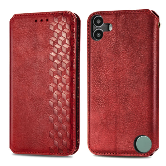 For Nothing CMF Phone 1 Cubic Grid Pressed Magnetic Leather Phone Case(Red) - Nothing Cases by buy2fix | Online Shopping UK | buy2fix