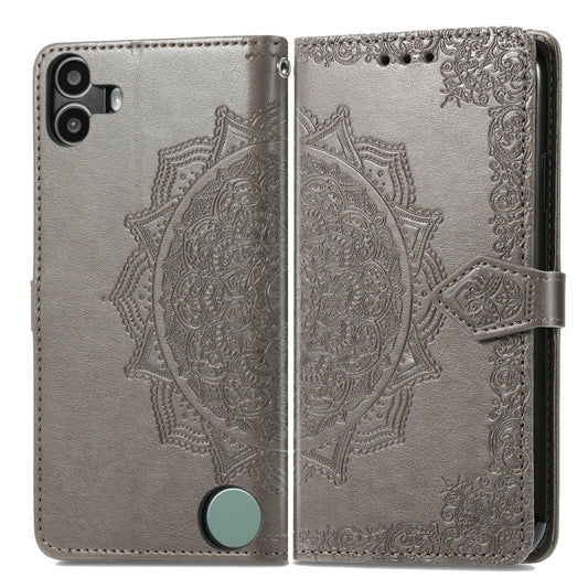 For Nothing CMF Phone 1 Mandala Flower Embossed Leather Phone Case(Gray) - More Brand by buy2fix | Online Shopping UK | buy2fix