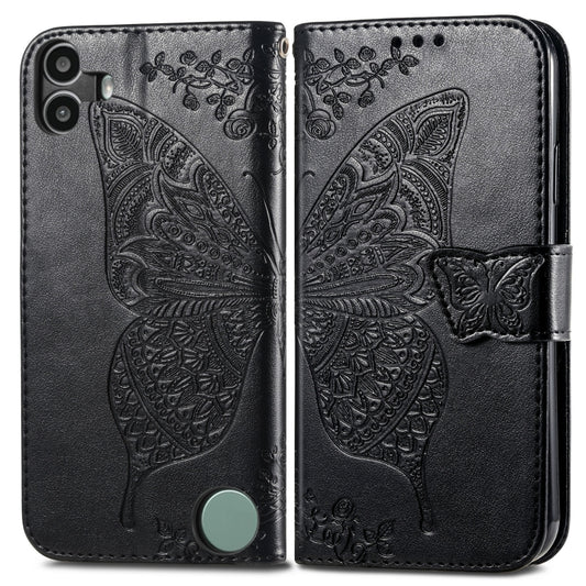 For Nothing CMF Phone 1 Butterfly Love Flower Embossed Leather Phone Case(Black) - Nothing Cases by buy2fix | Online Shopping UK | buy2fix