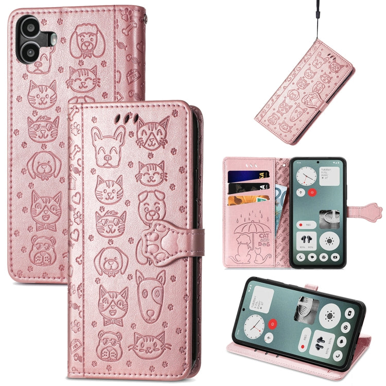 For Nothing CMF Phone 1 Cat and Dog Embossed Leather Phone Case(Rose Gold) - Nothing Cases by buy2fix | Online Shopping UK | buy2fix
