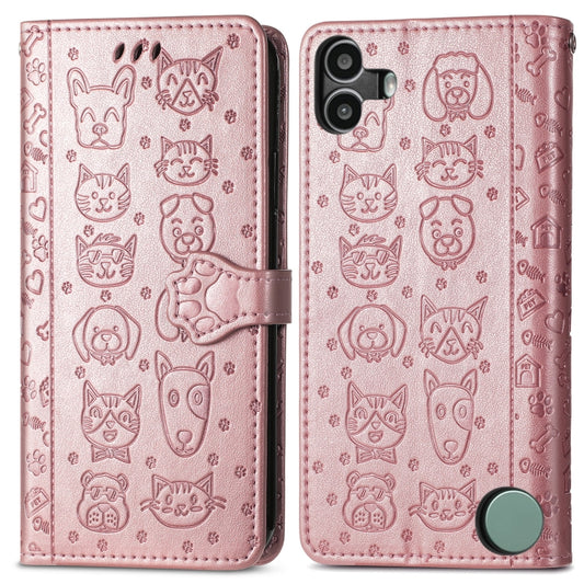 For Nothing CMF Phone 1 Cat and Dog Embossed Leather Phone Case(Rose Gold) - Nothing Cases by buy2fix | Online Shopping UK | buy2fix