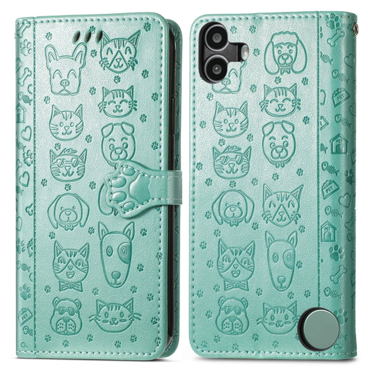For Nothing CMF Phone 1 Cat and Dog Embossed Leather Phone Case(Green) - Nothing Cases by buy2fix | Online Shopping UK | buy2fix