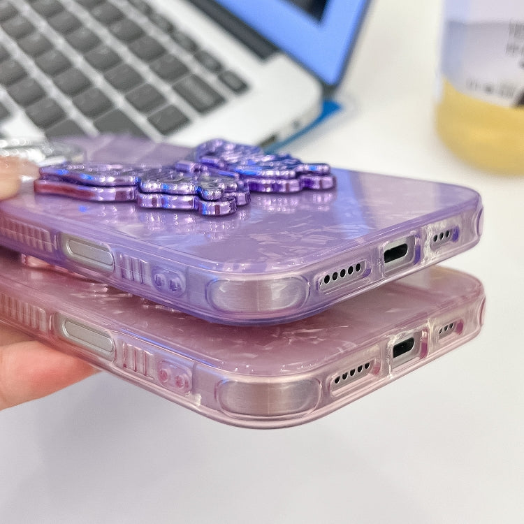 For iPhone 16 Pro Max Plating Glitter Texture Butterfly Holder TPU Phone Case with Lens Film(Purple Tinfoil Texture) by buy2fix