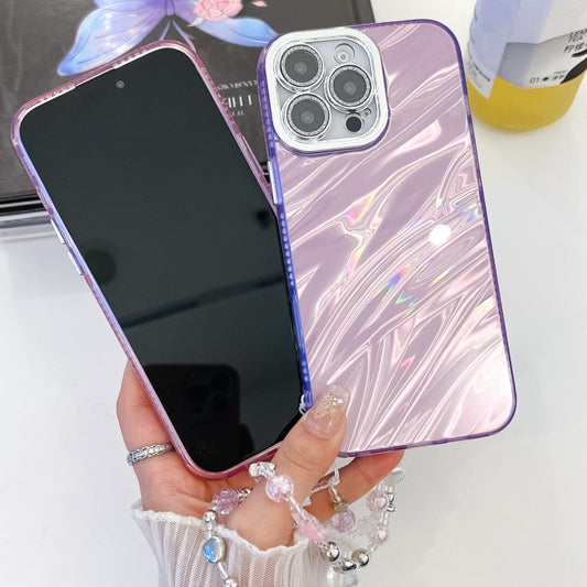 For iPhone 16 Plus Plating Glitter Texture Chain Wristband TPU Phone Case with Lens Film(Pink Shell Pattern) by buy2fix