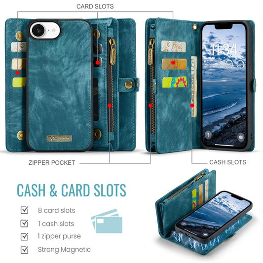 For iPhone 16e CaseMe 008 Detachable Multifunctional Leather Phone Case(Blue) - iPhone 16e Cases by CaseMe | Online Shopping UK | buy2fix