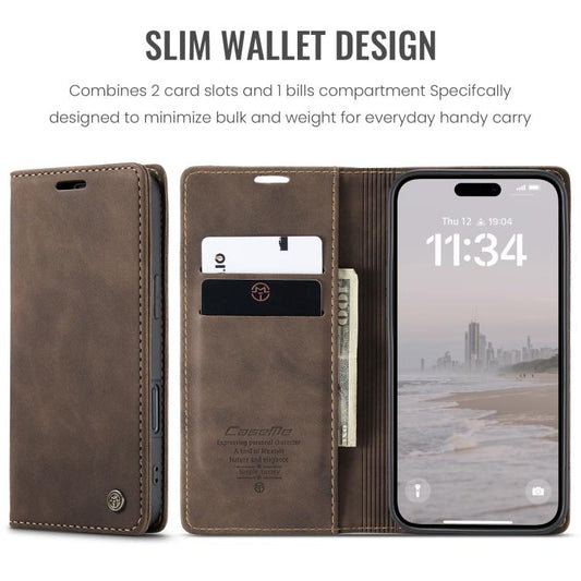 For iPhone 16 CaseMe 013 Multifunctional Horizontal Flip Leather Phone Case(Coffee) - iPhone 16 Cases by CaseMe | Online Shopping UK | buy2fix
