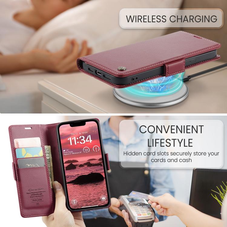 For iPhone 16e CaseMe 023 Butterfly Buckle Litchi Texture RFID Anti-theft Leather Phone Case(Red) - iPhone 16e Cases by CaseMe | Online Shopping UK | buy2fix