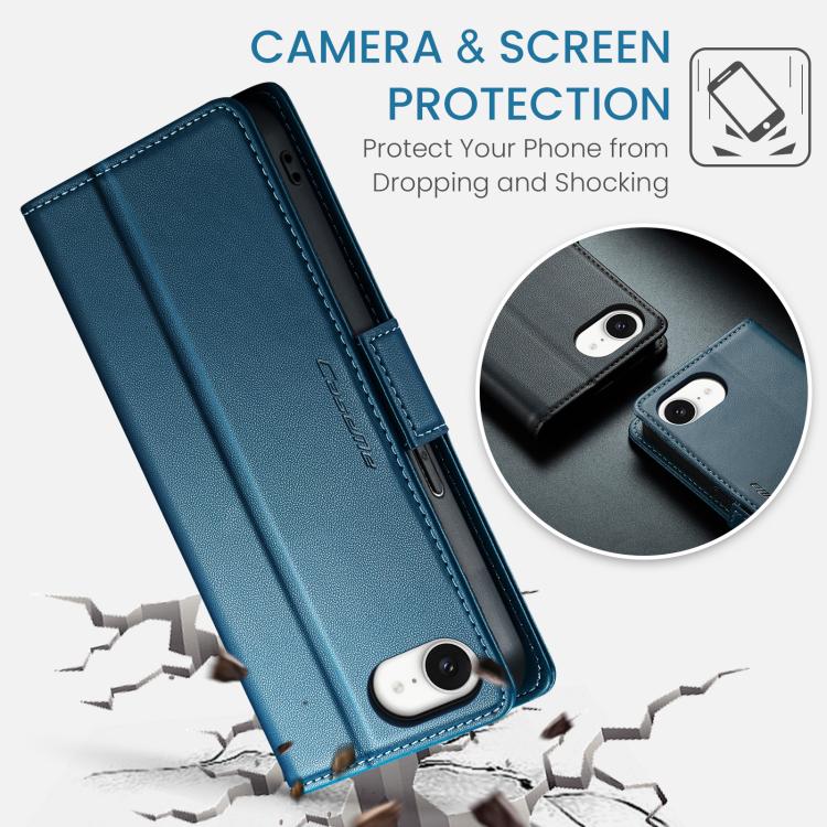 For iPhone 16e CaseMe 023 Butterfly Buckle Litchi Texture RFID Anti-theft Leather Phone Case(Blue) - iPhone 16e Cases by CaseMe | Online Shopping UK | buy2fix